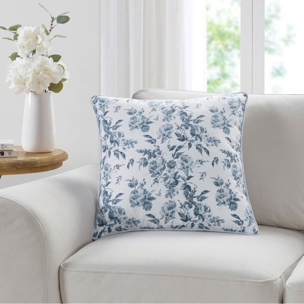 My Texas House Rebecca Blue Floral Reversible Cotton Decorative Pillows Set of 2 - Picture 12 of 15